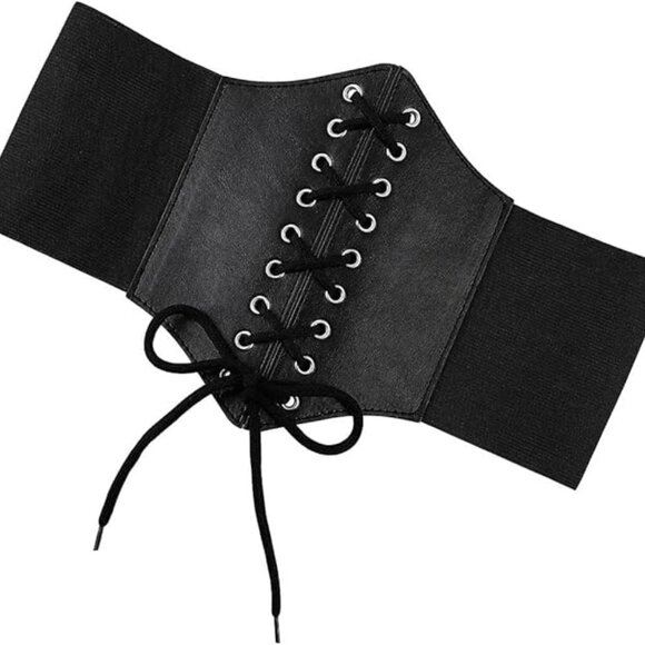 Lace-Up Corset Belt Women\'s Black Elastic Leather‎ main image 5